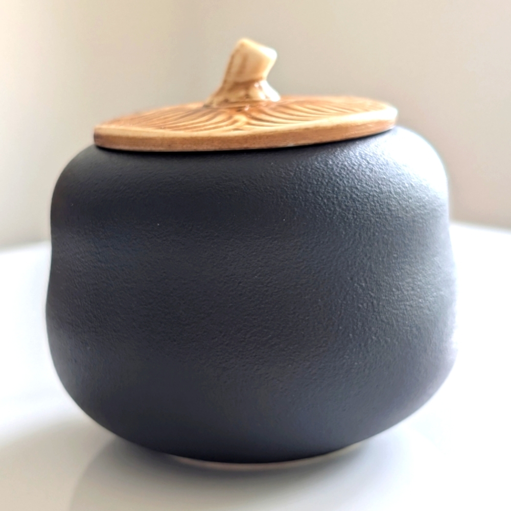 Elegant Black and Tan Ceramic Jar